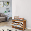 Panca con Scarpiera 2-in-1 in Bambù, 2 Ripiani, Seduta Imbottita Confortevole, Anta Effetto Rattan, Design Naturale, 70 x 24 x 46 cm