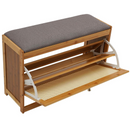Panca con Scarpiera 2-in-1 in Bambù, 2 Ripiani, Seduta Imbottita Confortevole, Anta Effetto Rattan, Design Naturale, 70 x 24 x 46 cm