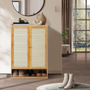 Scarpiera in Bambù con Ante Effetto Rattan, Spaziosa, Organizer per Calzature, Design Moderno, 94 x 32 x 60 cm