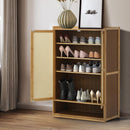 Scarpiera in Bambù con Ante Effetto Rattan, Spaziosa, Organizer per Calzature, Design Moderno, 94 x 32 x 60 cm