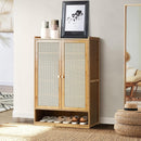 Scarpiera in Bambù con Ante Effetto Rattan, Spaziosa, Organizer per Calzature, Design Moderno, 94 x 32 x 60 cm