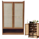 Scarpiera con Ante Effetto Rattan, 6 Livelli di Contenimento, Design Areato, Vano Aperto Inferiore, 94 x 32 x 60 cm