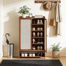 Scarpiera con Ante Effetto Rattan, 6 Livelli di Contenimento, Design Areato, Vano Aperto Inferiore, 94 x 32 x 60 cm