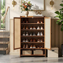Scarpiera con Ante Effetto Rattan, 6 Livelli di Contenimento, Design Areato, Vano Aperto Inferiore, 94 x 32 x 60 cm