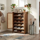 Scarpiera con Ante Effetto Rattan, 6 Livelli di Contenimento, Design Areato, Vano Aperto Inferiore, 94 x 32 x 60 cm