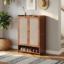 Scarpiera con Ante Effetto Rattan, 6 Livelli di Contenimento, Design Areato, Vano Aperto Inferiore, 94 x 32 x 60 cm