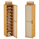 Scarpiera Verticale Stretta in Bambù con Anta Effetto Rattan, Design Slim, Ripiani Multipli, Salvaspazio, 30 x 33 x 160 cm