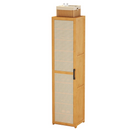Scarpiera Verticale Stretta in Bambù con Anta Effetto Rattan, Design Slim, Ripiani Multipli, Salvaspazio, 30 x 33 x 160 cm