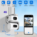 Telecamera di Sorveglianza 4G 8MP con 2 Obiettivi, Rotazione 360°, Visione Notturna, Rilevamento del Movimento, Audio Bidirezionale