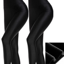Confezione 1+1 Leggings Donna Felpati Neri a Vita Alta - Effetto Lucido, Fodera Soffice, Termoelastici per l'Inverno