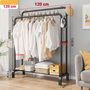 Stender in Metallo per Abiti e Scarpe, 2 Barre Appendiabiti ad Altezze Diverse, Nero, 120x150 cm