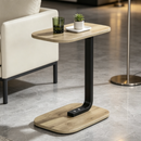 Tavolino Laterale a C con 2 Livelli, Supporto per Laptop, Piano Effetto Legno e Telaio in Metallo Nero, 58 x 38 x 28 cm