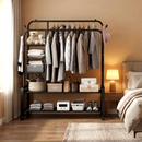 Stender Doppio in Metallo per Abiti con 2 Barre, 3 Mini-Ripiani, 2 Ripiani per Scarpe e Ruote, Nero, 150 x 162 x 50 cm