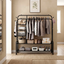 Stender Doppio in Metallo per Abiti con 2 Barre, 3 Mini-Ripiani, 2 Ripiani per Scarpe e Ruote, Nero, 150 x 162 x 50 cm