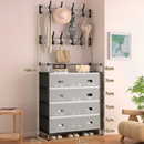 Appendiabiti Multifunzione con Scarpiera, 4 Ripiani per Scarpe e Ganci Multipli, Telaio in Metallo, 168 x 63 x 28 cm