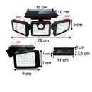 Confezione Lampada Solare LED da Esterno con 3 Teste + Torcia Frontale LED con Batteria Ricaricabile, Sensore di Movimento