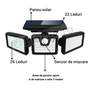Confezione Lampada Solare LED da Esterno con 3 Teste + Torcia Frontale LED con Batteria Ricaricabile, Sensore di Movimento