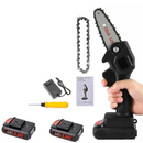 Mini Motosega Elettrica a Batteria 4 pollici - Set Completo con 2 Batterie + 1 Catena di Ricambio